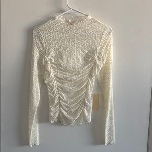 Elegant Beige Ruched Long Sleeve Top